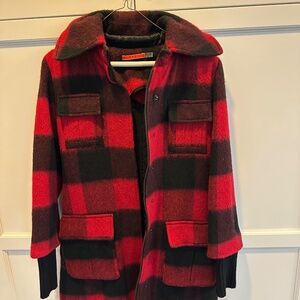 Alice + Olivia Red Black Buffalo Plaid Wool Blend Coat Sz 4-Flawless